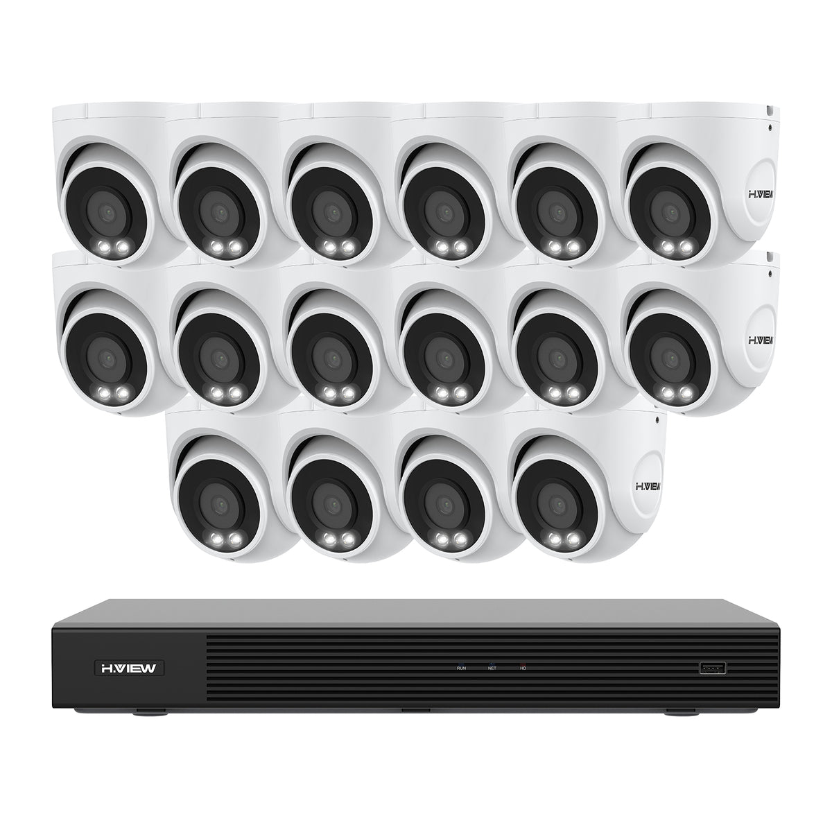 H.VIEW 4K・800万画素 ドーム型PoE防犯カメラセット ｜16ch録画機付き・HDD別売
