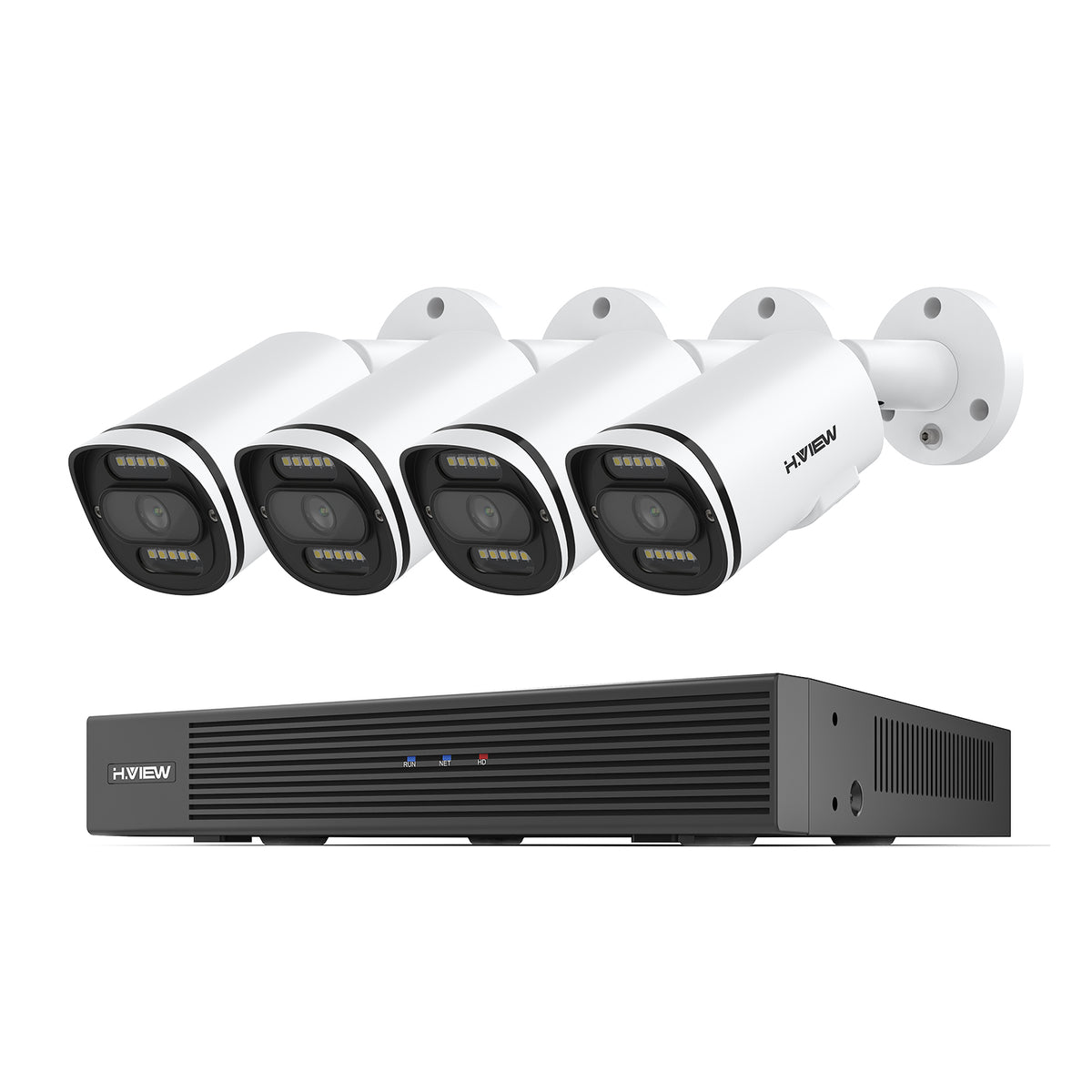 H.VIEW 夜間フルカラー対応 4Kバレット型PoE防犯カメラセット